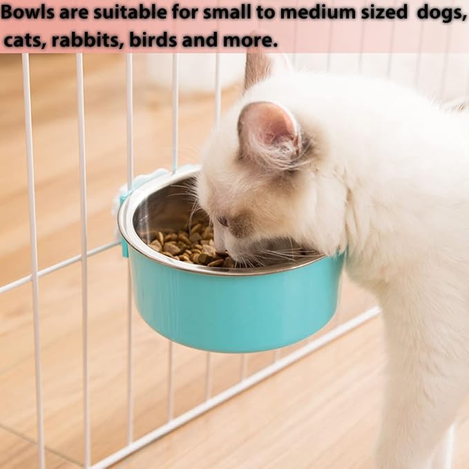 2 Pieces Crate Dog Bowl, Removable Stainless Steel Pet Kennel Hanging Food - Image 3