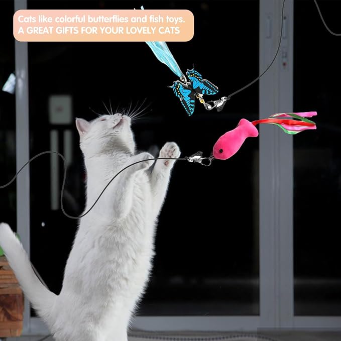 Retractable Cat Toy Wand, 12 Packs Interactive Cat Feather Toys, 9 Assorted - Image 2