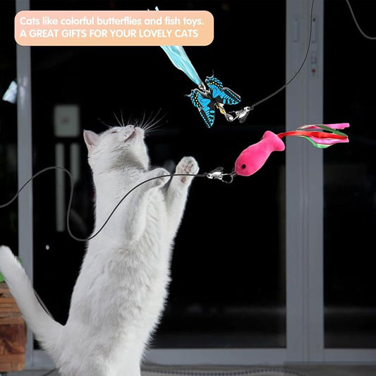 Retractable Cat Toy Wand, 12 Packs Interactive Cat Feather Toys, 9 Assorted - Image 2