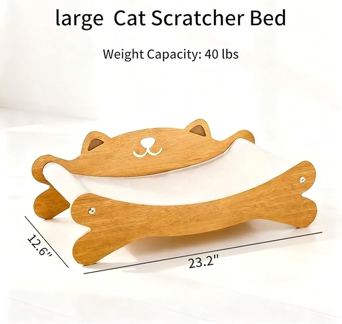 Cat Scratcher Bed for Indoor Cats & Hammock Lounge & Scratch Pad, Wooden Modern - Image 5