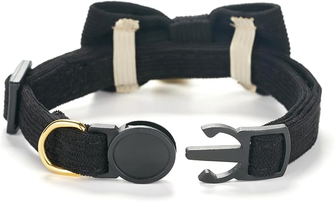 Soft Corduroy Cat Collar with Bell and Bowtie, Safety Breakaway Clasp, - Image 2
