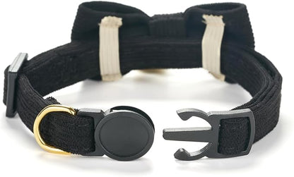 Soft Corduroy Cat Collar with Bell and Bowtie, Safety Breakaway Clasp, - Image 2