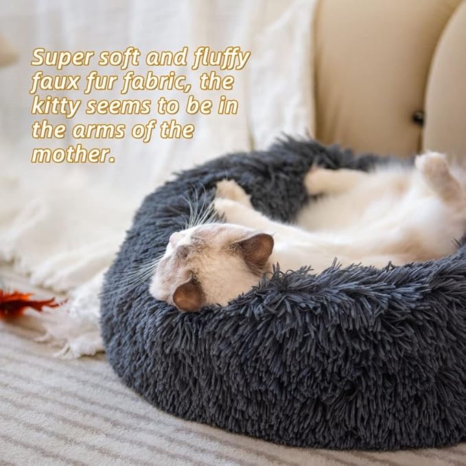 Original Calming Donut Dog and Cat Bed in Shag Fur, Dog Beds - Image 2