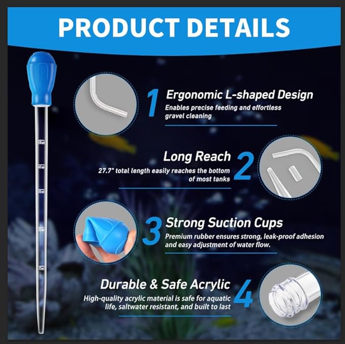 50ml Aquarium Coral Fish Feeder, 27.7IN Extra Long Turkey Baster - Image 3