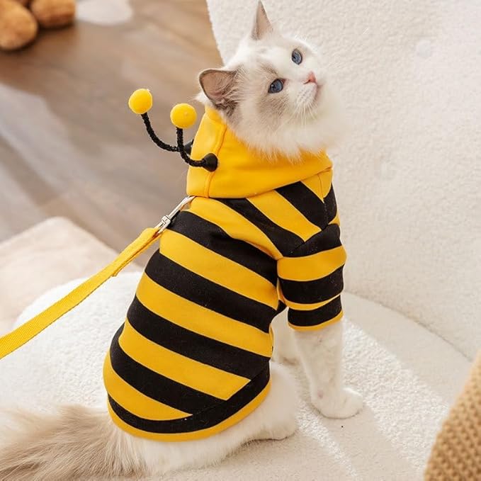 Selena Cat Bee Antennae Costume Hoodies Cute Bee Stripes Dog Kitten Puppy Pet - Image 2