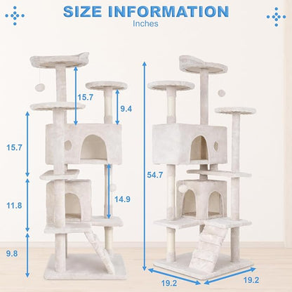 FDW | 54" Cat Tree Tower | Beige | Multi-Level Indoor Activity Center - Image 7