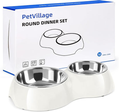 Double Dog Bowls Set – Non-Slip Pet Food & Water Dishes by Petvillage