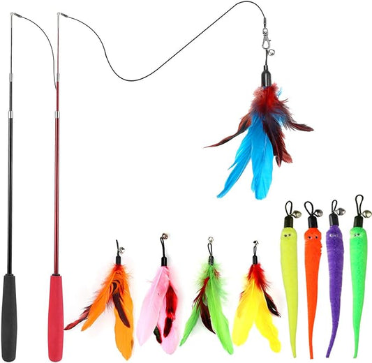 Cat Toys for Indoor Cats, Interactive Cat Toy 2PCS Retractable Wand Toy and by MeoHui