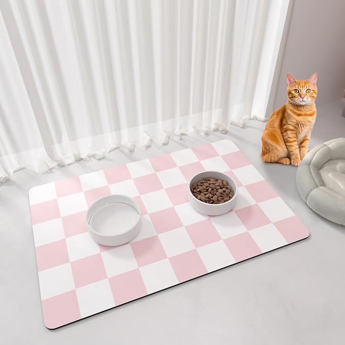 Checkered Dog Cat Feeding Mat, Absorbent Pet Feeding Mat by BLESWIN