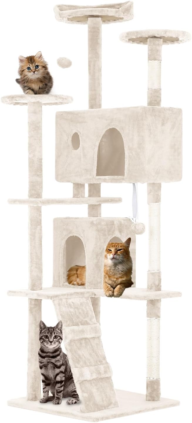 FDW | 70" Cat Tree Tower | Beige | Multi-Level Indoor Activity Center by FDW