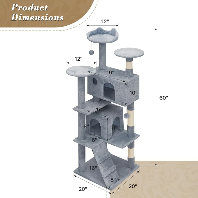 Athena Collection Cat Tree, 62 Inch Cat Tree Tower - Image 2