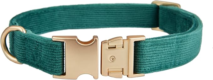 Soft Cotton Dog Collar with Metal Buckle Adjustable Heavy Duty Comfy Corduroy by YUDOTE