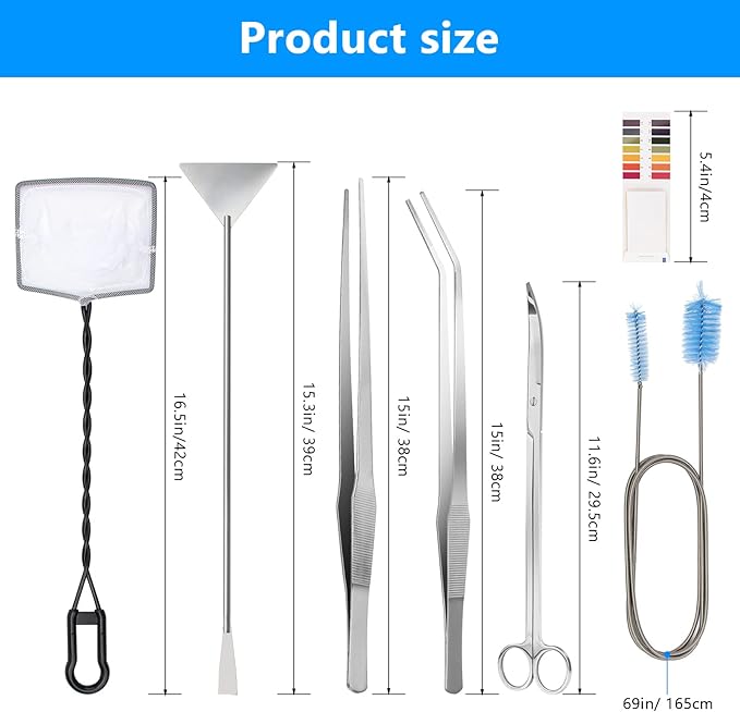 Extra Long Aquarium Aquascaping Tools Kit 8 in 1, Liveek Stainless Steel - Image 2