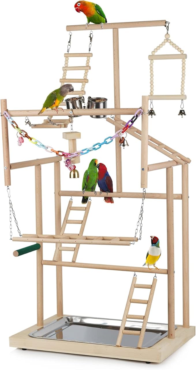 Pet Parrot Playstand Parrots Bird Playground Bird Play Stand Wood Perch Gym by Ibnotuiy