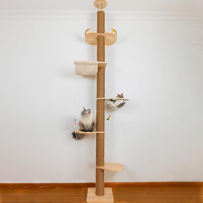 Floor to Ceiling Cat Tree Height Adjustable Cat Tower 5 Tier Hemp Scratching by TQEW