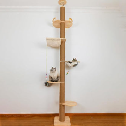 Floor to Ceiling Cat Tree Height Adjustable Cat Tower 5 Tier Hemp Scratching by TQEW