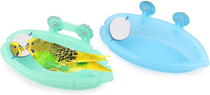 Wontee Bird Bath Box with Mirror Portable Parrot Hanging Bathroom Bathing Tub by Wontee