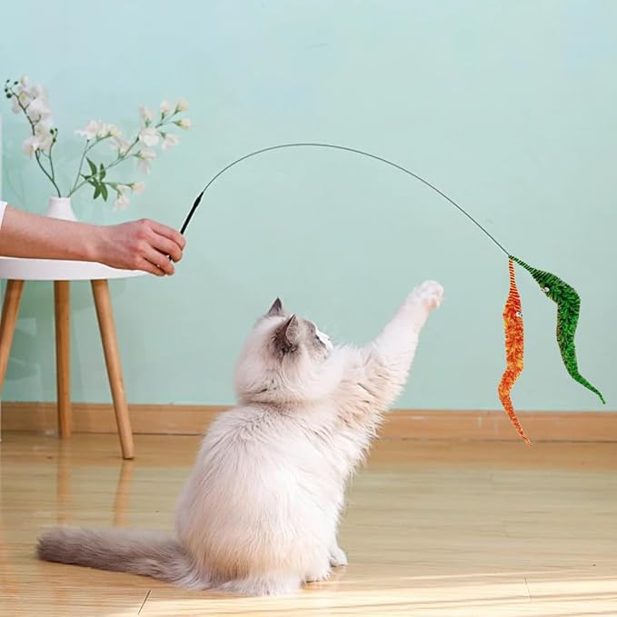 24 PCS Cat Worm Toy Zebra Print Feather Worm Teaser Refills Attachment Cute Cat - Image 4
