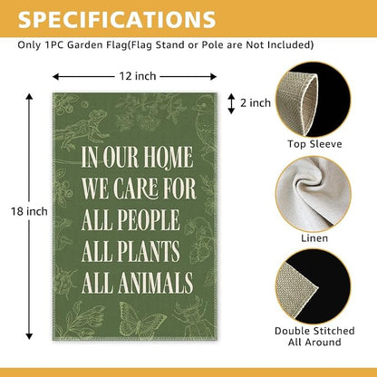 In Our Home We Care for All People Plants Animals Garden Flag, Double Sided - Image 2