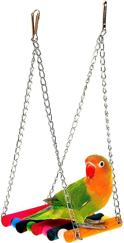SunGrow Parrot Bird Swing Wooden Perch, Hanging Cage Accessory, Metal Chain by SunGrow