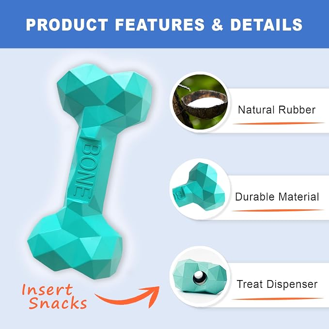 NOOVIA Durable Dog Chew Toy Rubber Bone 100% Natural Bite-Resistant Interactive - Image 2