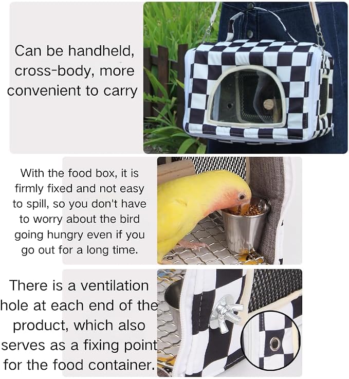 Bird Travel Carrier with Perch Parakeet Carriers with Net, Pad Mat, Feeder - Image 3