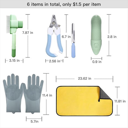 Cat&Dog Grooming Kit-6PCS for Cat Flea Comb, Dog Brush For Shedding, Pet Nail - Image 9
