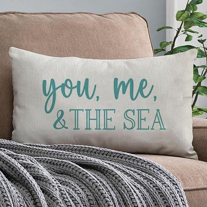 PANDICORN Summer Beach Throw Pillow Covers 12x20 Inch Blue Words You Me and The - Image 5