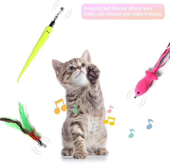 Retractable Cat Toy Wand, 12 Packs Interactive Cat Feather Toys, 9 Assorted - Image 4