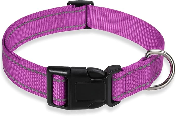Reflective Dog Collar with Buckle Adjustable Safety Nylon Collars by BOOMIBOO