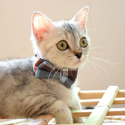 Cat Collar Breakaway with Bell and Bow Tie, Plaid Design Adjustable Safety - Image 5