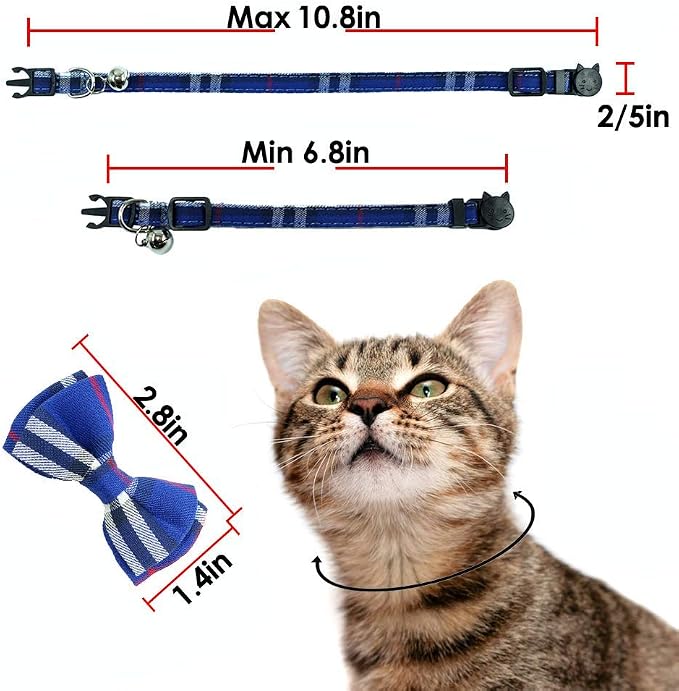 Cat Collar Breakaway with Bell and Bow Tie, Plaid Design Adjustable Safety - Image 7