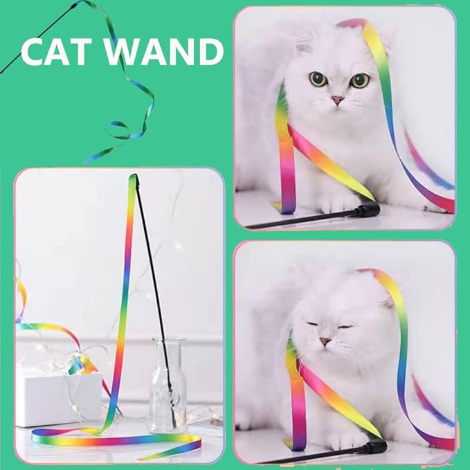 LASOCUHOO Interactive Cat Rainbow Wand Toys, Interactive Cat Teaser Wand String - Image 3
