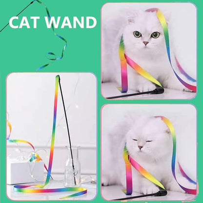 LASOCUHOO Interactive Cat Rainbow Wand Toys, Interactive Cat Teaser Wand String - Image 3