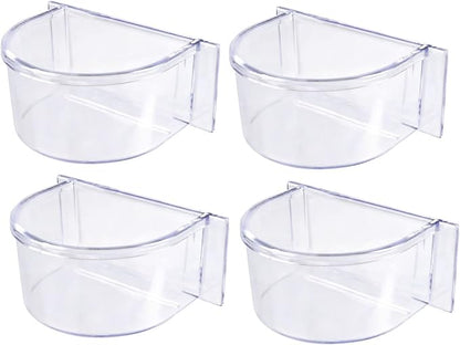 Lot of 4 Bird Cage Clear Plastic Seed Water Feeder Cups - Image 3