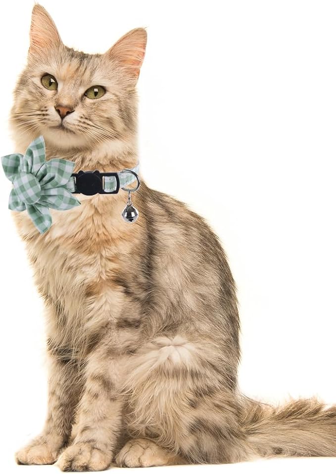 Cat Collar Breakaway with Cute Sunflower and Bell Plaid Flower - Image 4