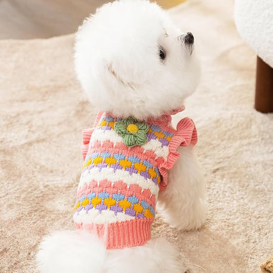 Small Dog Sweater, Knitted Tulip Cat Sweater, Warm Thick Holiday Puppy Clothes - Image 2