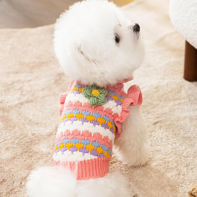 Small Dog Sweater, Knitted Tulip Cat Sweater, Warm Thick Holiday Puppy Clothes - Image 2
