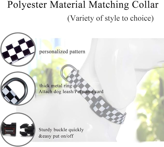 Roses&Poetry Dog Collar with Colourful Checkered Patterns, Adjustable Durable - Image 4