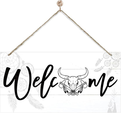 Welcome Sign for Front Door, Welcome Decor Wooden Hanging Sign, Unique Western by corner+wind