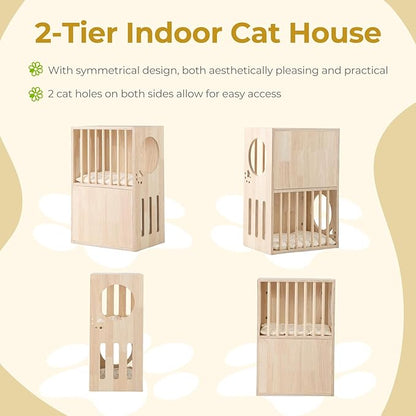Tangkula 2-Tier Luxury Wood Cat House, Wooden Kitten Cage Condo - Image 6
