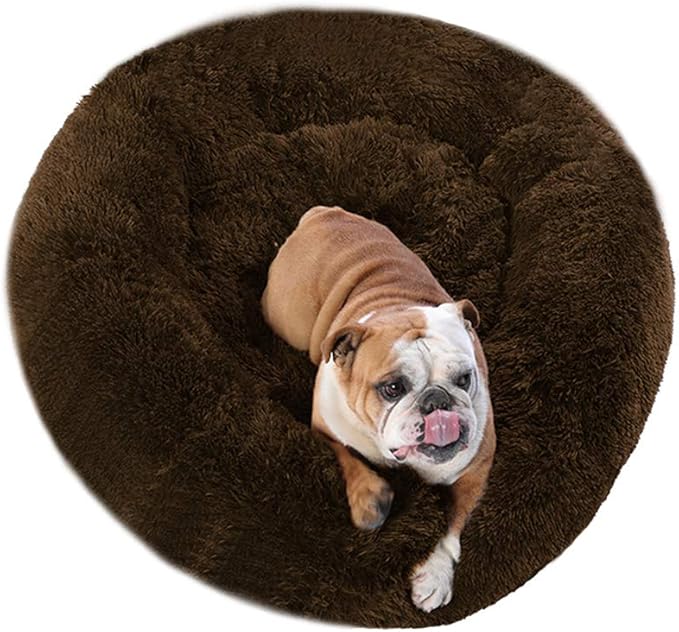 BODISEINT Faux Fur Dog Bed, Shag Round Anti-Anxiety Pet Calming Doughnut Cuddler by BODISEINT