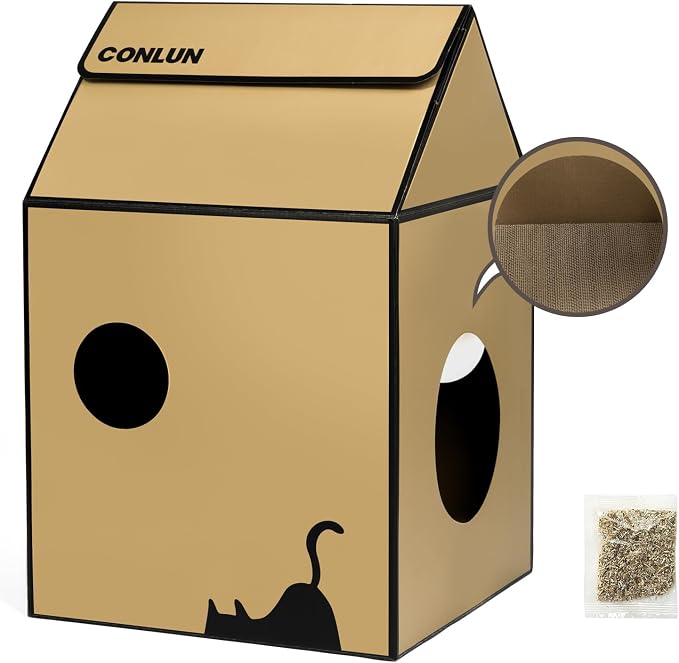 Cardboard Cat House with Scratch Pad & Catnip, Cat Play Scratching House - Image 9