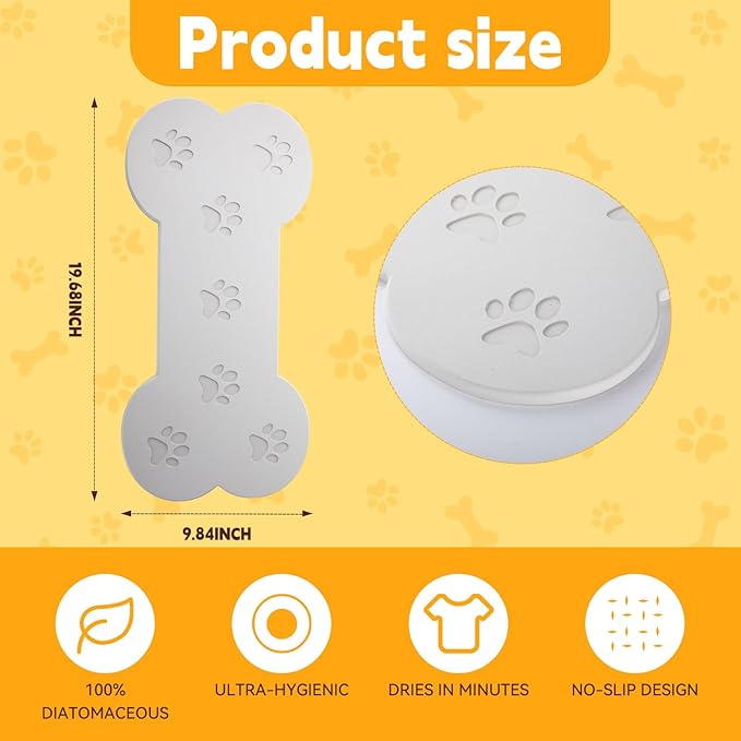 Diatomaceous Earth Dog Food Mat, Large 19.6"x9.8" Bone Shape - Image 2