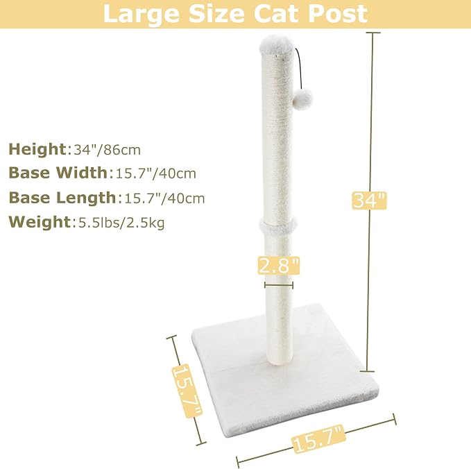 Dimaka 34" Height Tall Cat Scratching Post, Claw Scratcher - Image 2