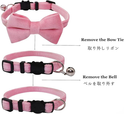 Cat Collar Breakaway with Bell and Removable Bow Tie Safety Buckle Velvet - Image 4