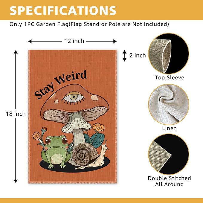 Stay Weird Garden Flag, Funny Frog Mushrooms Summer Yard Flag - Image 2