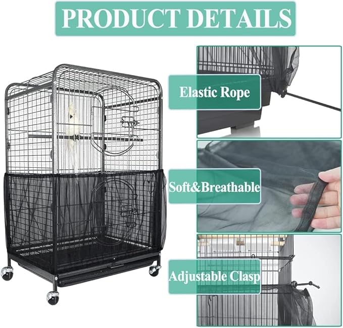 ASOCEA Extra Large Bird Cage Seed Catcher Guard Universal Birdcage Cover Nylon - Image 3