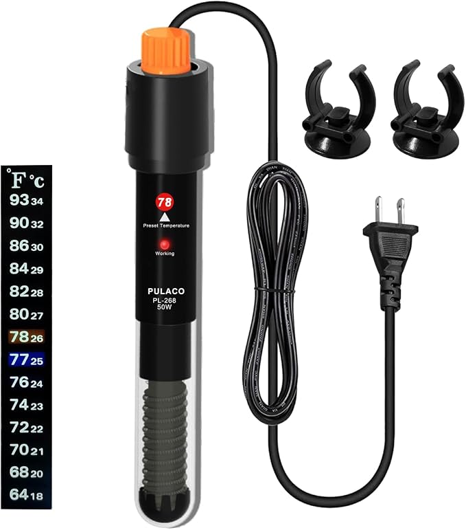 PULACO 50Watt Aquarium Heater for 6-15 Gallon Fish Tank, Adjustable Submersible by PULACO