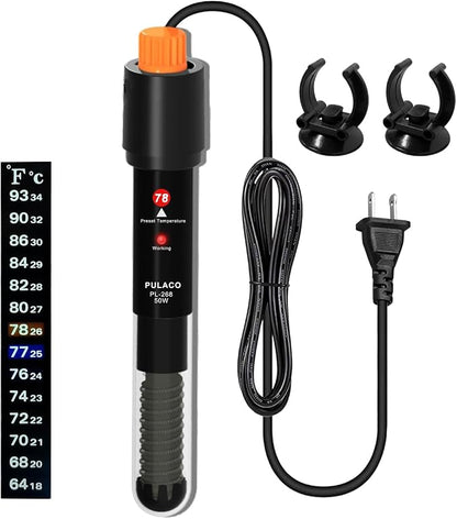PULACO 50Watt Aquarium Heater for 6-15 Gallon Fish Tank, Adjustable Submersible by PULACO